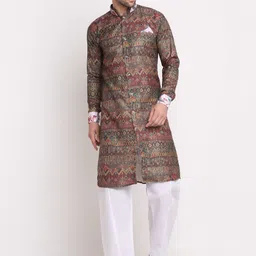 Benstoke Men Brown & Red Printed Sherwani Set-image-33