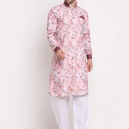 Benstoke Men Pink & White Printed Sherwani Set-26