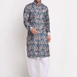 Benstoke Men Grey & Blue Printed Sherwani-11