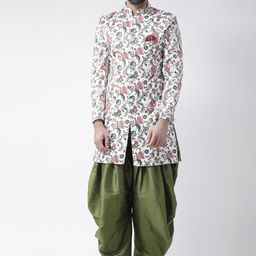 Hangup Men White & Green Printed Sherwani With Dhoti Pants-image-87