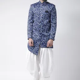 Hangup Men Blue & White Printed Sherwani With Dhoti Pants-picture-51