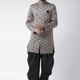 Hangup Men Black & Gold Colored Printed Sherwani Set-18
