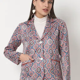 angloindu Printed Lightweight Satin Single-Breasted Blazer-picture-31