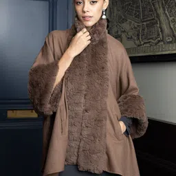 Rhe-Ana Stand Collar Faux Fur Detail Tailored Jacket-26