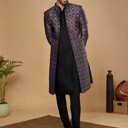 Kisah Self Design Linen Kurta With Sherwani And Churidar-image-87