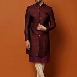 KISAH Self-Design Cotton Sherwani Set-image-92