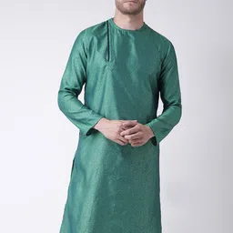 DEYANN Men Blue & Navy Blue Woven Design Kurta with Churidar-image-14