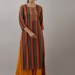 Spera Geometric Printed Thread Work Kurta with Palazzos-33