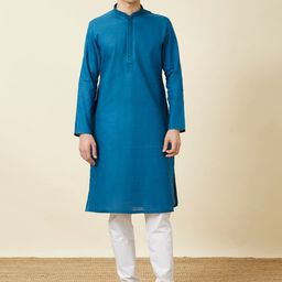 Manyavar Mandarin Collar Pure Cotton Kurta With Pyjamas-picture-47