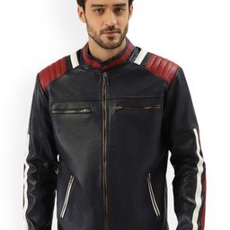Leather Retail Men Blue Longline Outdoor Biker Jacket-picture-20