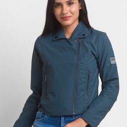 SPYKAR Women Teal Blue Crop Tailored Jacket-image-73