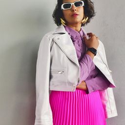 Tokyo Talkies Women Silver Crop Biker Jacket-image-73