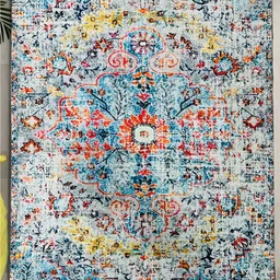 URBAN SPACE Blue & Red Ethnic Motifs Printed Vintage Anti-Skid Carpet-14
