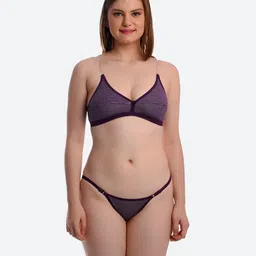 Fleurt Navy Blue & Black Printed Lingerie Set-10