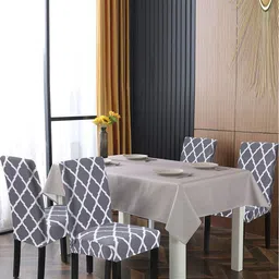 HOUSE OF QUIRK Set Of 4 Grey & White Printed Chair Covers-3