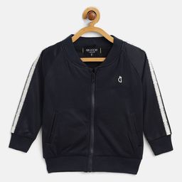 Gini and Jony Girls Navy Blue & White Brand Logo Print Back Bomber Jacket-image-85