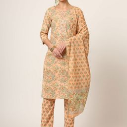 Divena Floral Printed Gotta Patti Pure Cotton Straight Kurta With Trousers & Dupatta-picture-52
