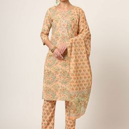 Divena Floral Printed Gotta Patti Pure Cotton Straight Kurta & Trousers & Dupatta-46