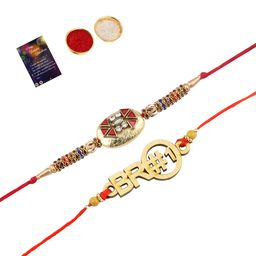 Silver Shine Set Of 2 Red & Gold-Toned Stone-Studded Rakhi Gift Set-image-30
