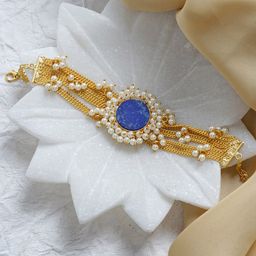 TEEJH Women Gold-Toned & Blue Brass Charm Bracelet-image-32