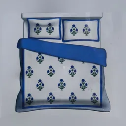 Signature Grey & Blue Ethnic Motifs Cotton 210 TC King Bedsheet With 2 Pillow Covers-98