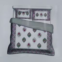 Signature Green & Pink Ethnic Motifs Cotton 210 TC King Bedsheet With 2 Pillow Covers-image-81