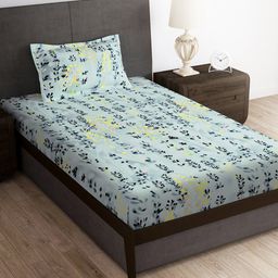 Story@home Grey Floral 180 TC Single Bedsheet with 1 Pillow Cover-image-92