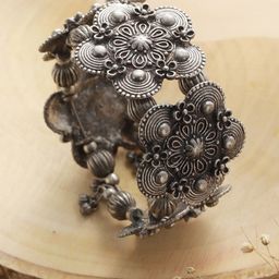 Jazz and Sizzle Women Silver-Toned German Silver Oxidised Silver-Plated Wraparound Bracelet-4