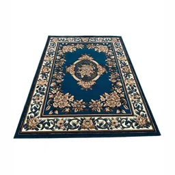 Asad Emporium Rugs Blue& Cream Floral Anti-Skid Polypropylene Carpet-1