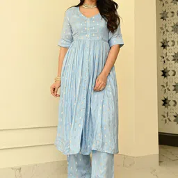 Bunaai Woven Design Round Neck Top With Trousers Co-Ords-image-10