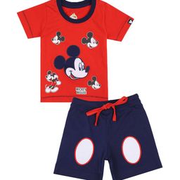 Bodycare Kids Boys Red & Blue Mickey Mouse Printed Pure Cotton Clothing Set-image-13