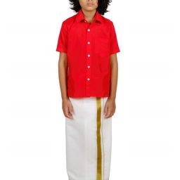 Sethukrishna Boys Red Shirt & Dhoti Set-21