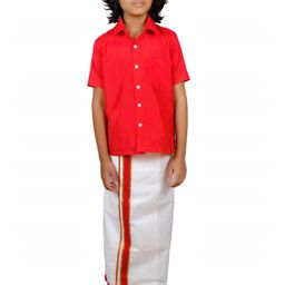Sethukrishna Boys Red Solid Shirt Dhoti Set-picture-51