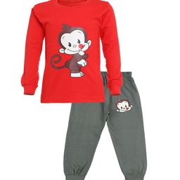 CATCUB Unisex Kids Red & Grey Printed T-shirt with Trousers-30