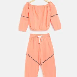 am ma Kids Peach-Coloured & Black Solid Pure Cotton Top with Trousers-image-32