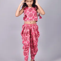 misbis Girls Floral Printed Top with Dhoti Pants-picture-2