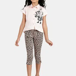 Peppermint Girls Peach-Coloured & Black Printed Shirt with Capris-image-39