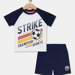 R&B Boys White & Blue Printed T-shirt with Shorts-picture-34