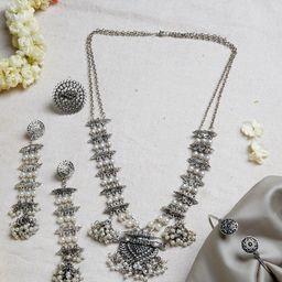 TEEJH Oxidised Silver-Plated White Beaded Jewellery Set-picture-26