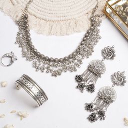 TEEJH Oxidised Silver-Toned Jewellery Set-image-45