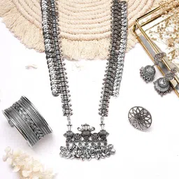 TEEJH Silver-Toned Ghungroo Oxidised Jewellery Set-27
