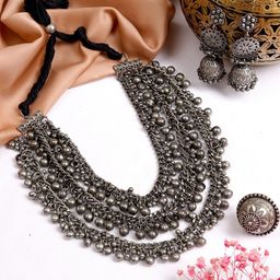 TEEJH Silver-Plated Oxidised Jewellery Set-picture-32