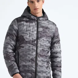 Flying Machine Camouflage Printed Long Sleeves Windcheater Hood Quilted Jacket-picture-23