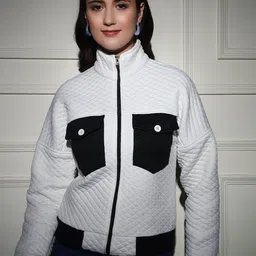 BAESD Women Mock Collar Colourblocked Casual Lightweight Bomber Jacket-image-75