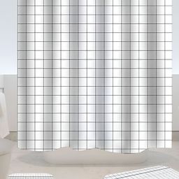 UMAI Grey & Yellow 3 Pieces Printed Shower Curtain & Bathmat Set-12