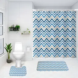UMAI Blue & Yellow 3Pcs Printed Shower Curtain & Bathmat-image-93