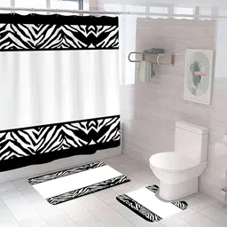 UMAI White & Black 3Pcs Printed Shower Curtain & Bathmat-58