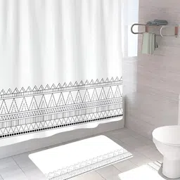 UMAI White 3 Pieces Printed Shower Curtain & Bathmat Set-73