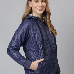 Campus Sutra Women Blue Windcheater Quilted Jacket-picture-21