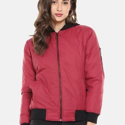 Campus Sutra Women Red & Black Windcheater Bomber Jacket-image-67